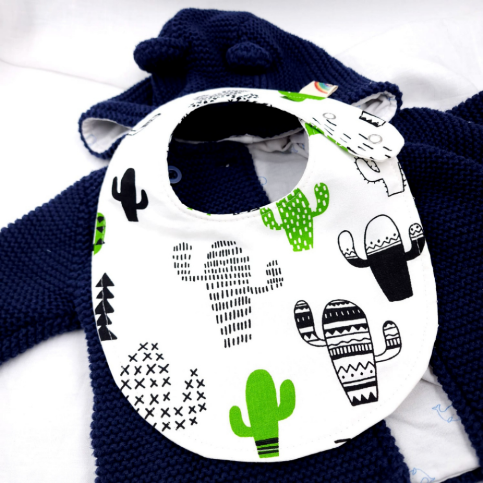 Kaktüs Su Geçirmez %100 Pamuk Mama Önlüğü – 0‑24 Ay