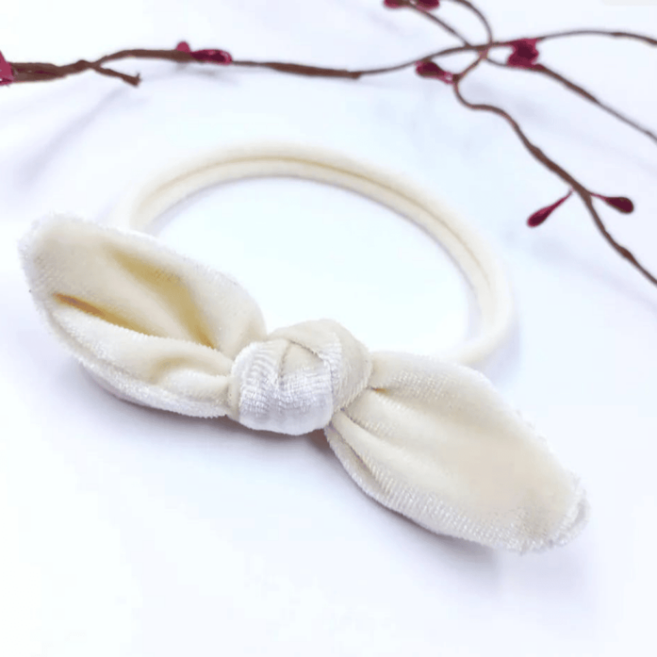 Krem Kadife Bebek Saç Bandı