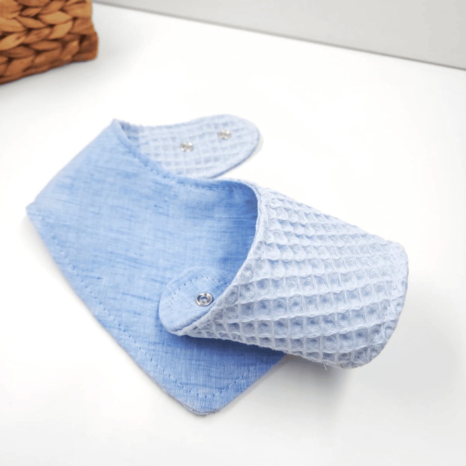 Le Petit Dodo Mavi Keten  %100 Pamuk Fular Önlük & Bebek Boyunluk - El Yapımı 0-24 Ay