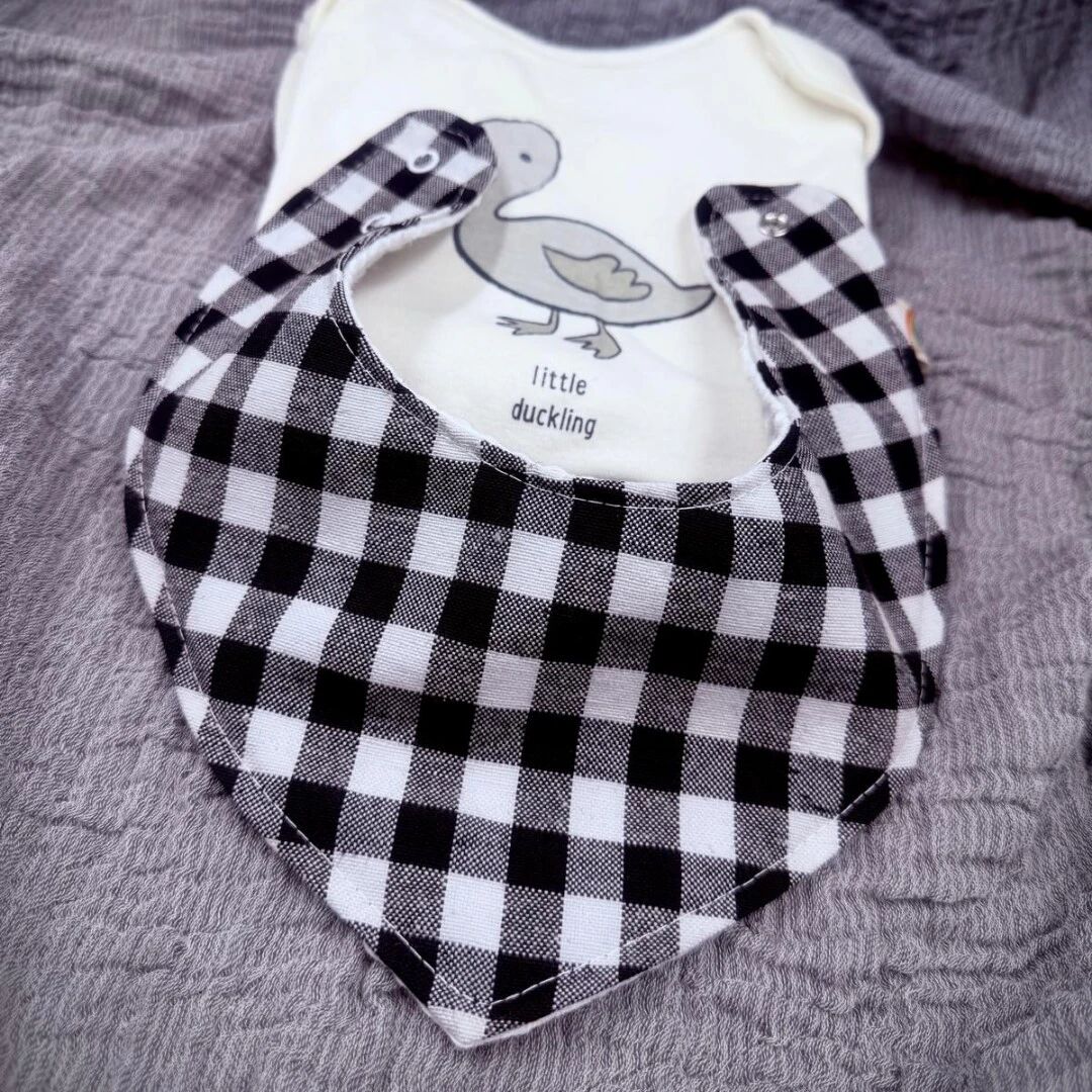 Le Petit Dodo Black and White  %100 Pamuk Fular Önlük & Bebek Boyunluk - El Yapımı 0-24 Ay