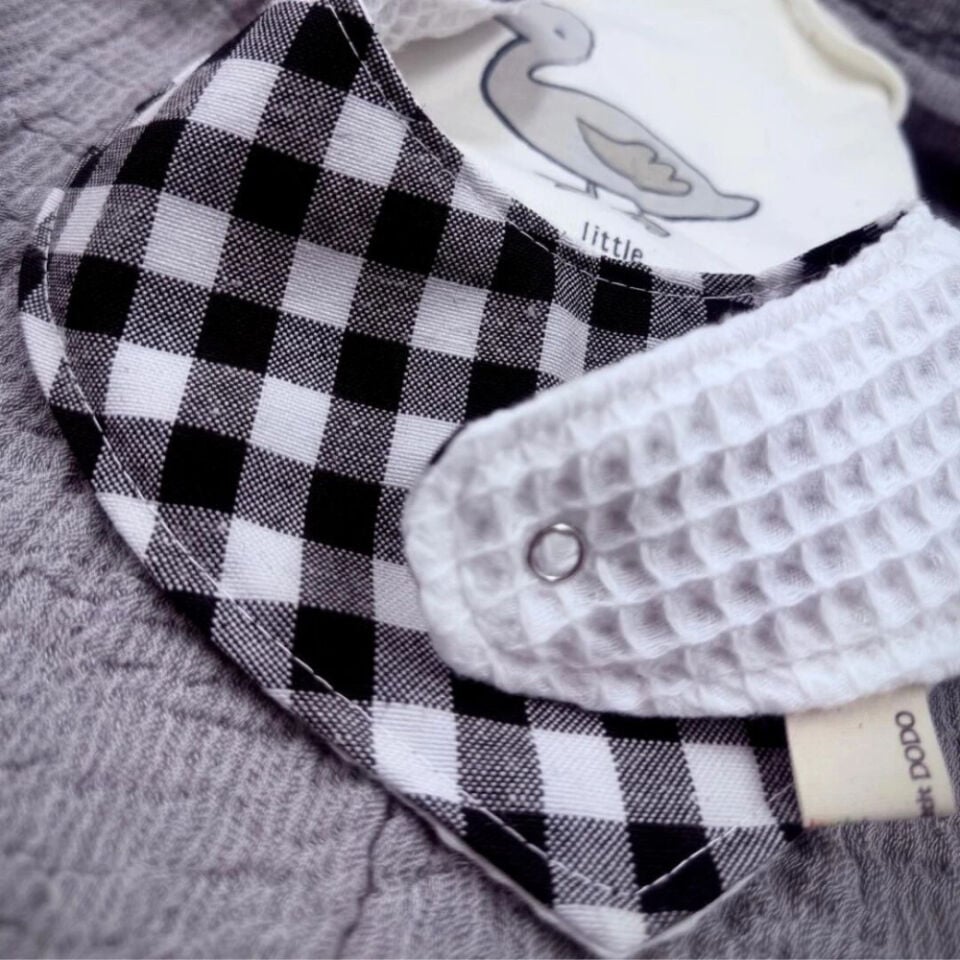 Black and White  %100 Pamuk Fular Önlük & Bebek Boyunluk - El Yapımı 0-24 Ay