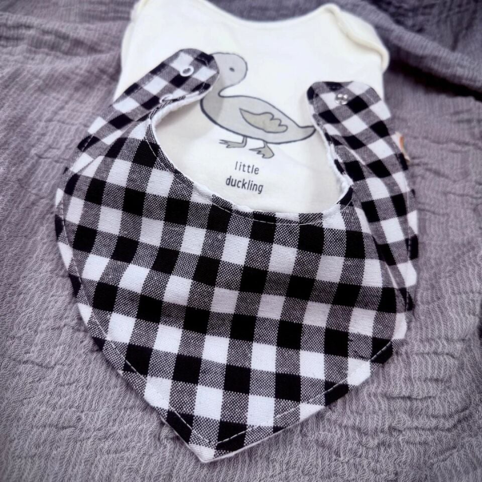 Black and White  %100 Pamuk Fular Önlük & Bebek Boyunluk - El Yapımı 0-24 Ay