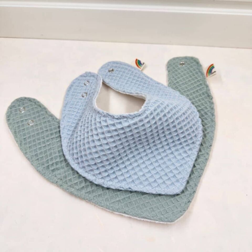 Le Petit Dodo 2'li Su Geçirmez Blue Green Bebek Salya Önlüğü