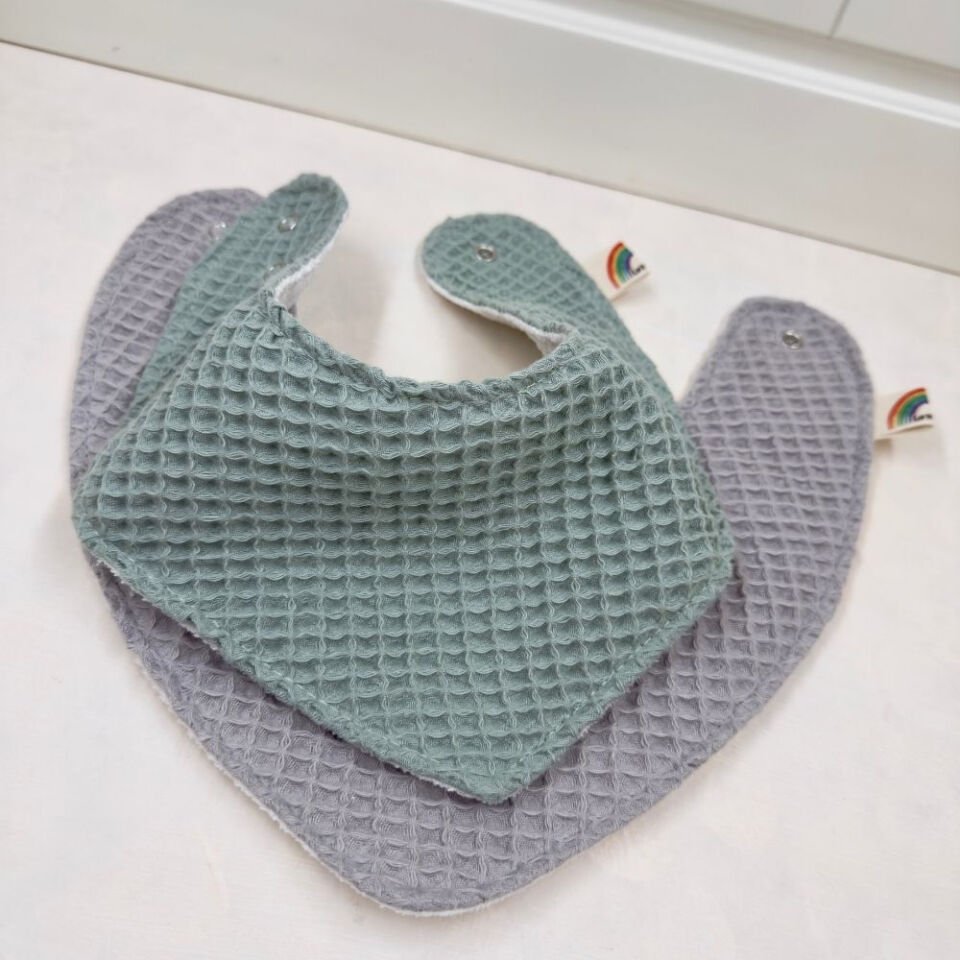 Le Petit Dodo 2'li Su Geçirmez Grey Green El Yapımı Bebek Salya Önlüğü – 0‑24 Ay