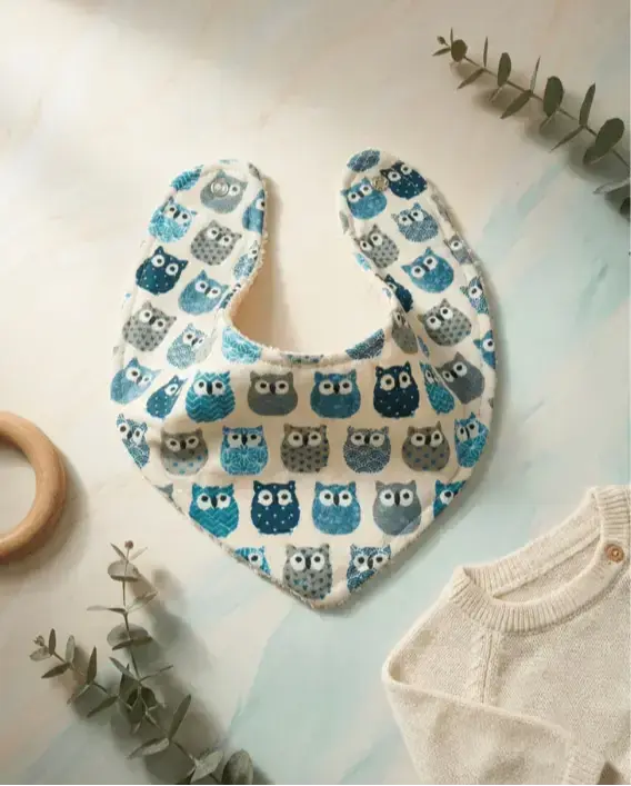 Baykuş %100 Pamuk El Yapımı Bebek Salya Önlüğü – 0‑24 Ay