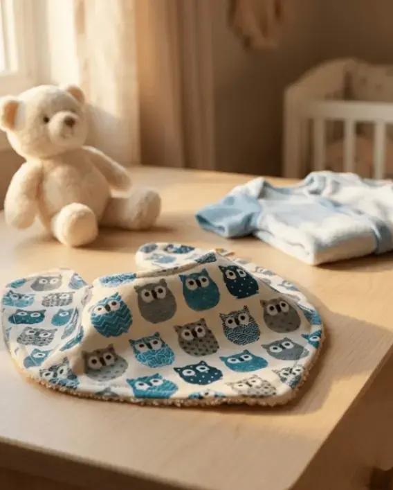 Baykuş %100 Pamuk El Yapımı Bebek Salya Önlüğü – 0‑24 Ay